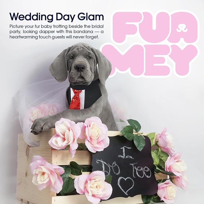 FUAMEY Dog Tie Bandanas,Formal Dogs Wedding Tuxedo Attire Puppy Collar with Ties Birthday Puppy Costume Adjustable Party Ball Tux,Doggies Valentines Cosplay for Small Medium Large Pet M