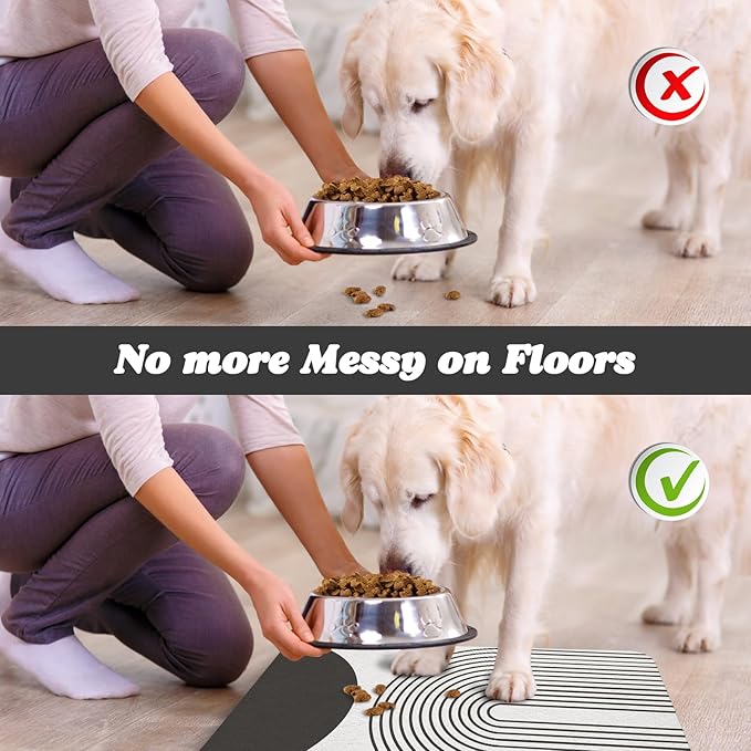 Dog Food Mats for Floors Waterproof, Cat Water Bowl Mats Pet Feeding Absorbent Mat Placemats for Food and Water Black Bohemia 17 * 30 inch
