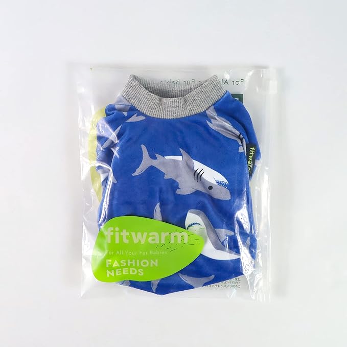 Fitwarm Shark Dog Pajamas, Dog Clothes for Small Dogs Girl Boy, Pet Onesie with Feet, Cat Outfit, Lightweight Velvet, Royal Blue, Medium