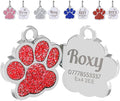 EDSG Cat Dog Tags Personalized for Pets, Dog Name Tags Cat Name ID Tag, Engraved Dog Tags Dog ID Tags Small Glitter Bling ID Tag Paw Print for Cat Pet Dog Puppy(Red,Design 1)