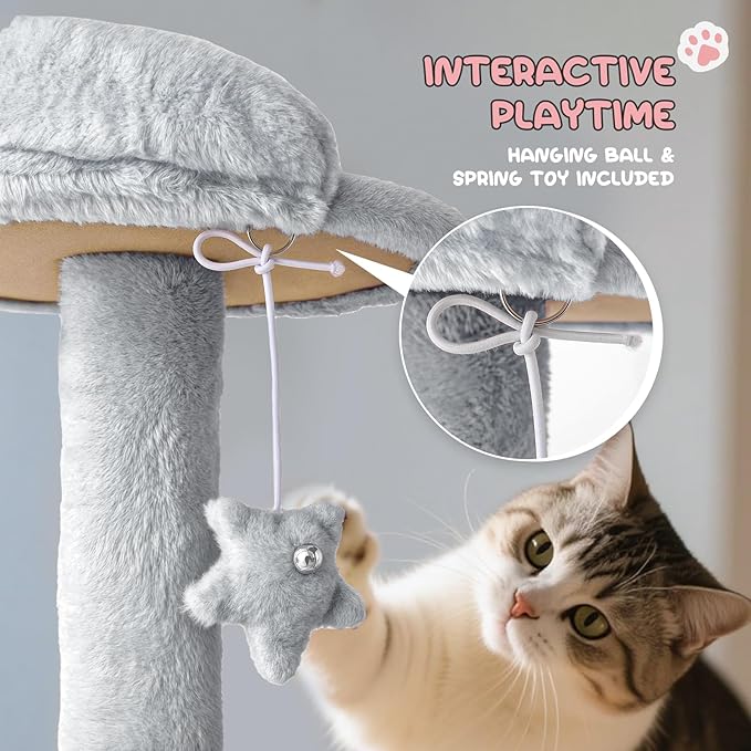 MoNiBloom 77 Inch Cat Tree Tower for Indoor Cats Large Adults, Tall Cat Tower with Scratching Post, Multi-Level Furniture Activity Center with Cat Condo Pet Play House, Light Grey