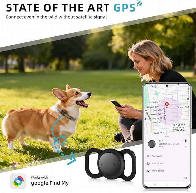 1 Pack Android GPS Dog Collar, Mini Dog GPS Tracker, Smart Pet Activity Tracker, No Subscription, GPS Cat Collar Certified Finder, Anti-Lost, Finder Tag for Vehicles, Pets, Kids, Items
