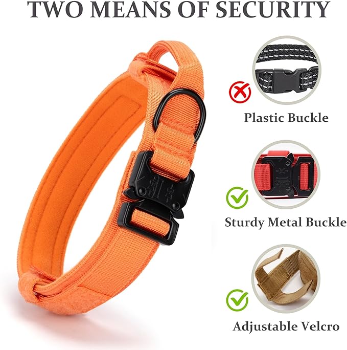 Tactical Dog Collar, Adjustable Military Training Nylon Dog Collar with Control Handle and Heavy Quick-Release Metal Buckle for Small Medium Large Dogs, Orange L