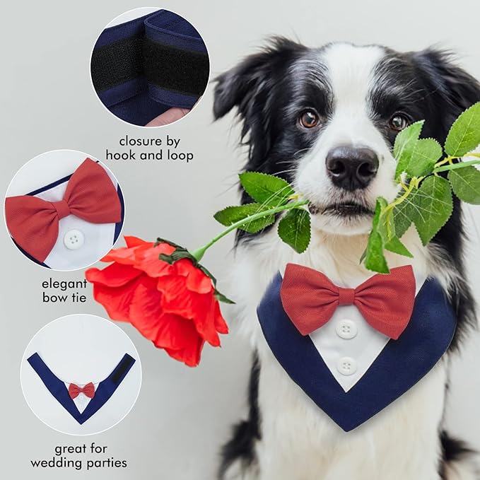 FUAMEY Dog Tuxedo for Large Dogs,Dog Formal Suit Dogs Attire Pet Bow Tie Puppy Party Costumes Cat Tux Outfits Pets Bandana Cosplay Adjustable Bowties Wedding Birthday Valentines Blue L