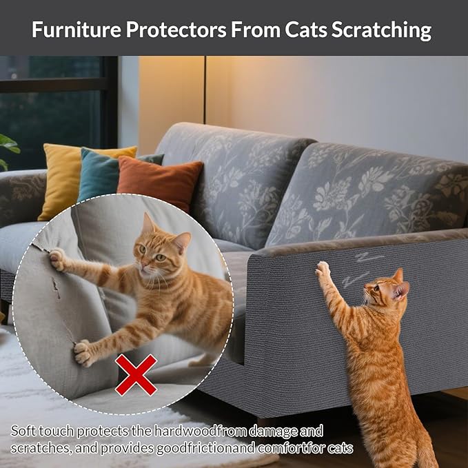 ASENKU Cat Scratch Furniture Protector, Trimmable Self-Adhesive Couch Protector from cat Claws, DIY Climb Cat Scratcher Mat for Covering Cat Tower (Dark Gray,39.3x15.8In)