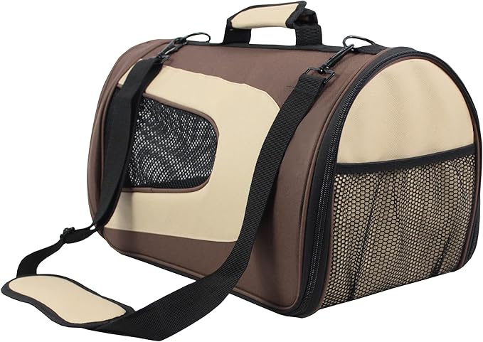EliteField Deluxe Soft Pet Carrier (3 Year Warranty, Airline Approved), Multiple Sizes and Colors Available (20" L x 11" W x 11" H, Brown+Beige)