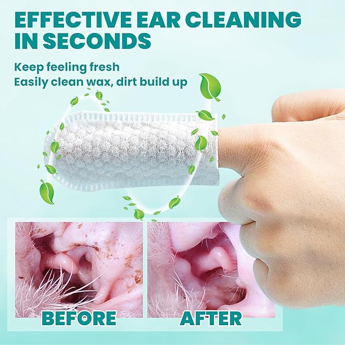 Ear Cleaner Finger Wipes 120 Counts, Dog Ear Cleaner, Grooming Kit Care for Dogs and Cats, Soft & Easy Otic Cleaning Pads, Remove Wax, Dirt & Stop Smelly, Itchy, Non-Irritating, Coconut Scent
