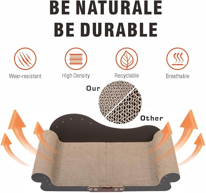 Sofa Shaped Cat Scratching Board,26.6" Extra Large Scratcher Bed for Large Cat Multi-Cats, Scratch Boards Lounge Bed,Cat Couch Furniture Protector(Wood Color)