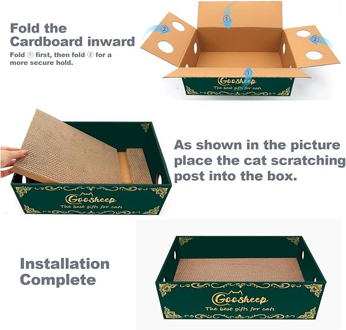 Cat Scratching Post Cat Scratching Board,2-in1 L Shaped Cats Cardboard Scratcher with Box, Kitten Scratcher Ball Wall Scratchers Pad for Indoor Cats Grey