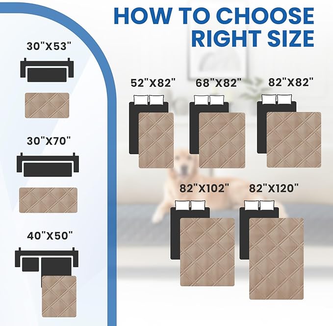 Waterproof Dog Bed Cover Pet Blanket, Soft Couch Cover for Dogs Washable, Non-Slip Dog Blanket Protect Furniture Couch Sofa Car for Puppy Large Dogs Cat (40x50 Inch, Khaki)