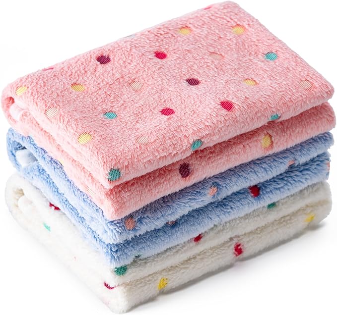 1 Pack 3 Blankets Super Soft Fluffy Premium Fleece Pet Blanket Flannel Paw Printed Throw for Dog Puppy Cat (Large 41x31'', White, Pink, Blue)