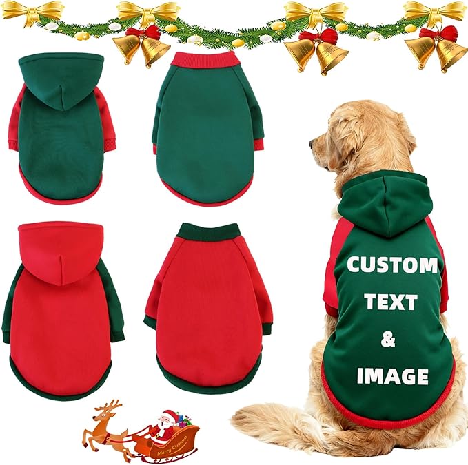 Custom Dog Hoodie, Personalized Sweatshirt with Photo Text Name Logo, Customized Hooded Sweater for Small Medium Large Dogs & Cats (Green + Red Border, X-Large)