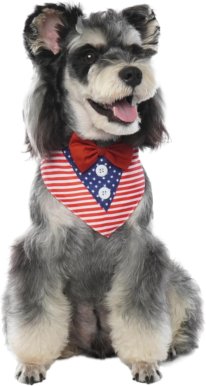 FUAMEY Dog Tuxedo American Flag for Small Dogs,Dog Formal Suit Dogs Attire Pet Bow Tie Puppy Party Costumes Cat Tux Outfits Pets Bandana Cosplay Adjustable Bowties 4th of July Independence Day XS