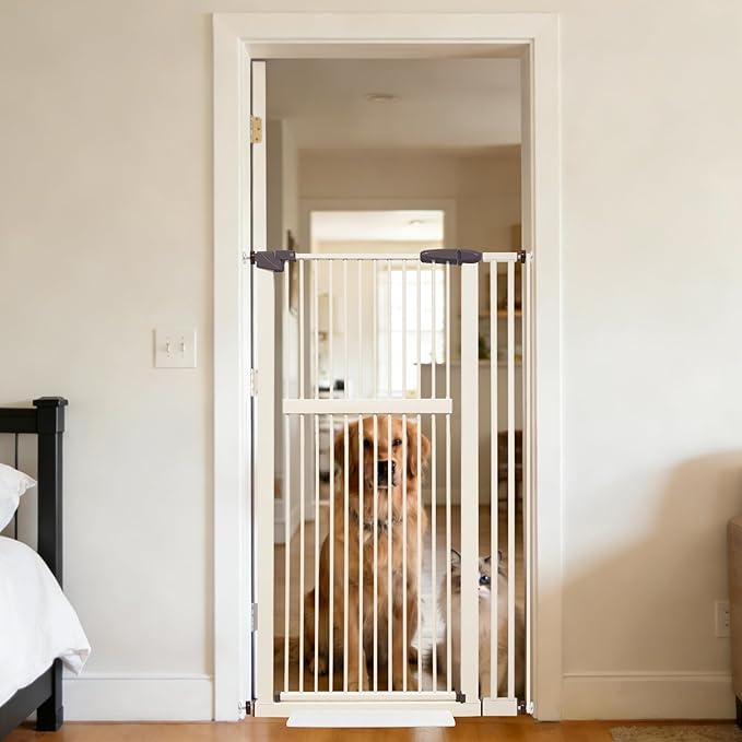 Lumizone Extra Tall Pet Gate 55.12" High Pressure Mounted 34.06"-38.38" Extra Wide (9 Sizes) 1.37" Gap for Cat Dog Stairs Doorway Hallway No Drilling Auto-Close (34.06"-38.38" W, Cream White)