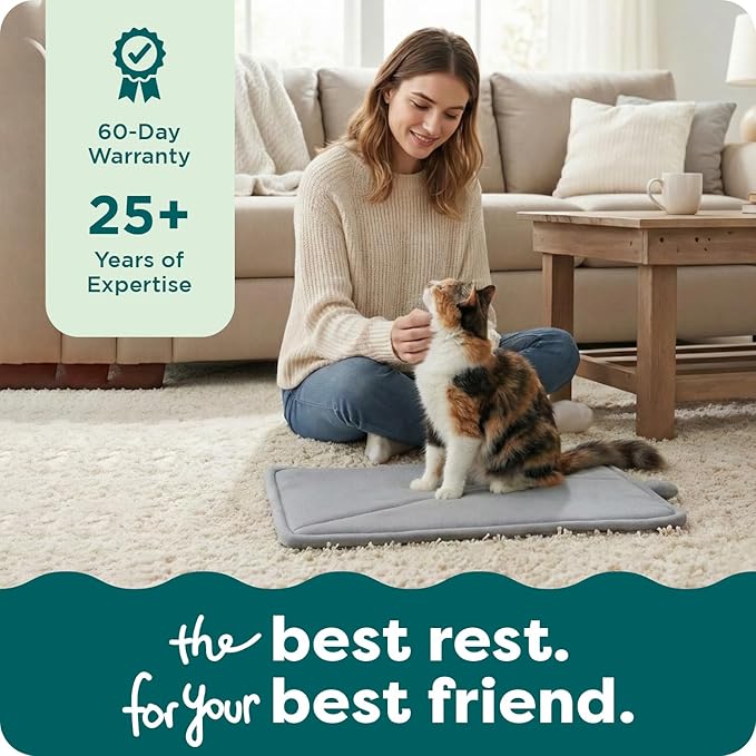FurHaven ThermaNAP Self Warming Cat Mat, Dog Bed for Crates with Self-Warming Technology for Cozy Rest, Fully Machine Washable, Small, Plush Faux Fur, Cream
