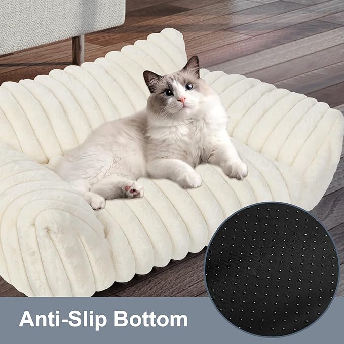 Cute Dog Cat Couch for Medium Large Dogs,Fluffy Pet Sofa Dog Couch Bed with Premium Soft Corduroy Fleece,Cute Washable Dog Bed Medium Large Size Dog,Supportive Cat Sofa Pet Bed(36x27x10,White)