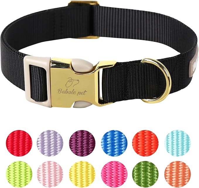 Nylon Dog Collar - Adjustable Black Soft Webbing Dog Collars for Small Medium Large Dogs Boy Girl Puppy Collar with Safety Metal Buckle S