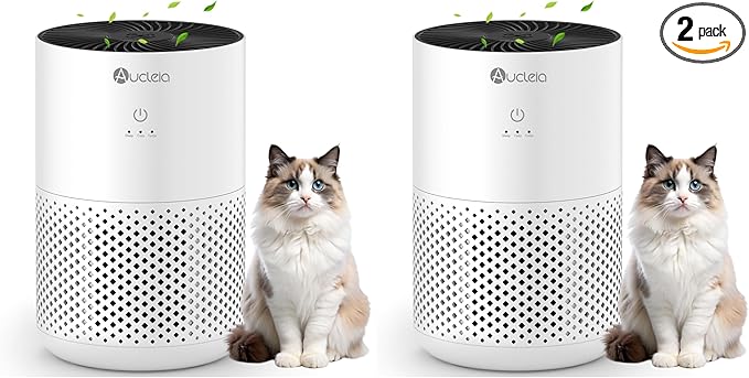 Air Purifiers for Bedroom Home with H13 True HEPA Filter, 20dB Quiet Air Cleaner for Pets Hair Dander Odor, Smoke Dust Pollen, Aromatherapy Function, White (Pack of 2)