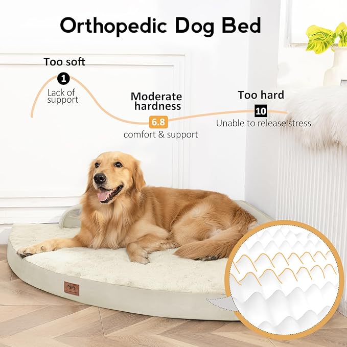 Large Orthopedic Dog Bed with Sides Big Dog Beds with Removable Washable Cover Non-Slip Waterproof Pet Bed for Medium Large Dogs - Beige L