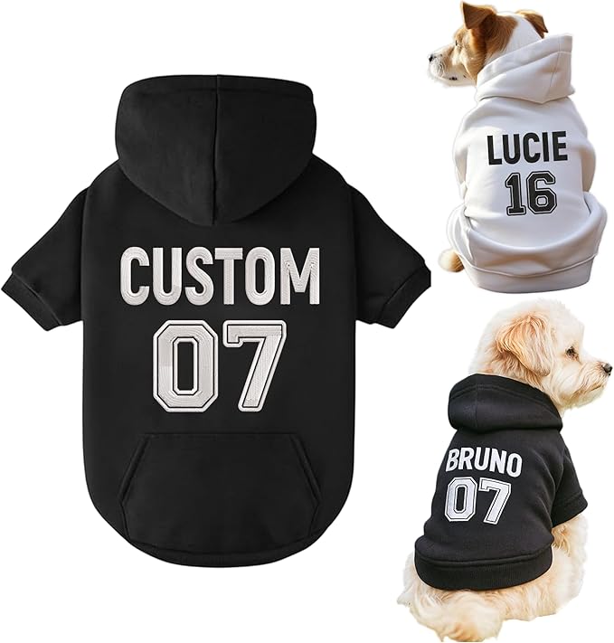 Personalized Name Dog Hoodie, Embroidered Hoodies Pets Name, Custom Pet Memorial, Bright Puppy Sweatshirt, Customized Pet Clothes Warm Winter Outfit for Dogs, Gift for Dog Lovers Style 3