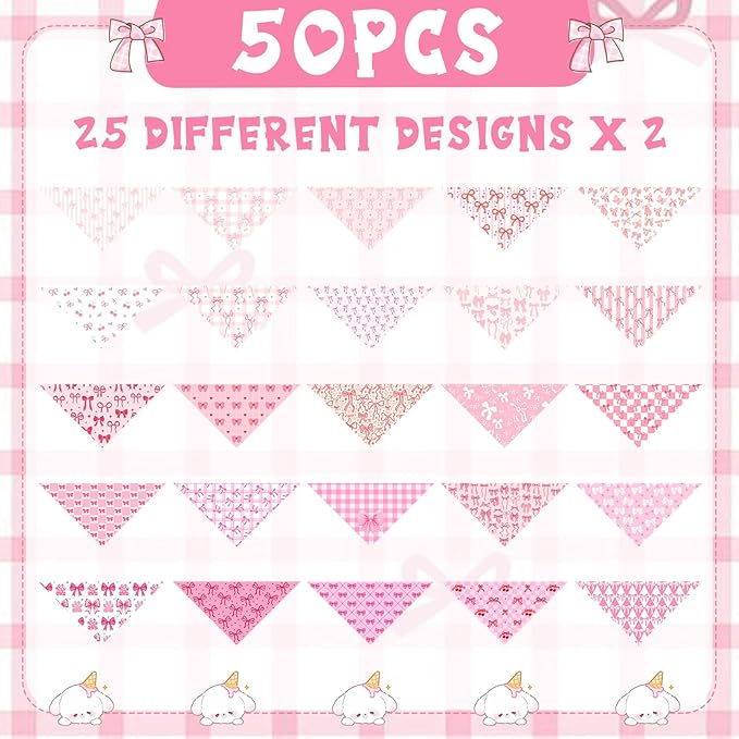 Kacctyen 50 Pcs Pink Dog Bandanas Bulk Spring Bandana for Dogs Grooming with Aesthetic Bowknots Pattern Adjustable Scarf Bib Washable for Small Medium Large Puppy Cats Pets Costume Accessories