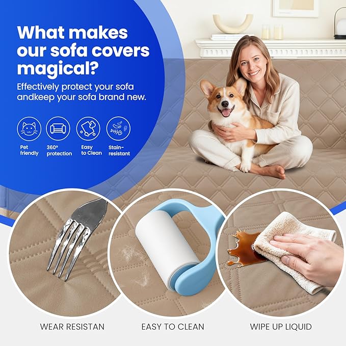Waterproof Dog Bed Cover Pet Blanket, Soft Couch Cover for Dogs Washable, Non-Slip Dog Blanket Protect Furniture Couch Sofa Car for Puppy Large Dogs Cat (30x53 Inch, Khaki)