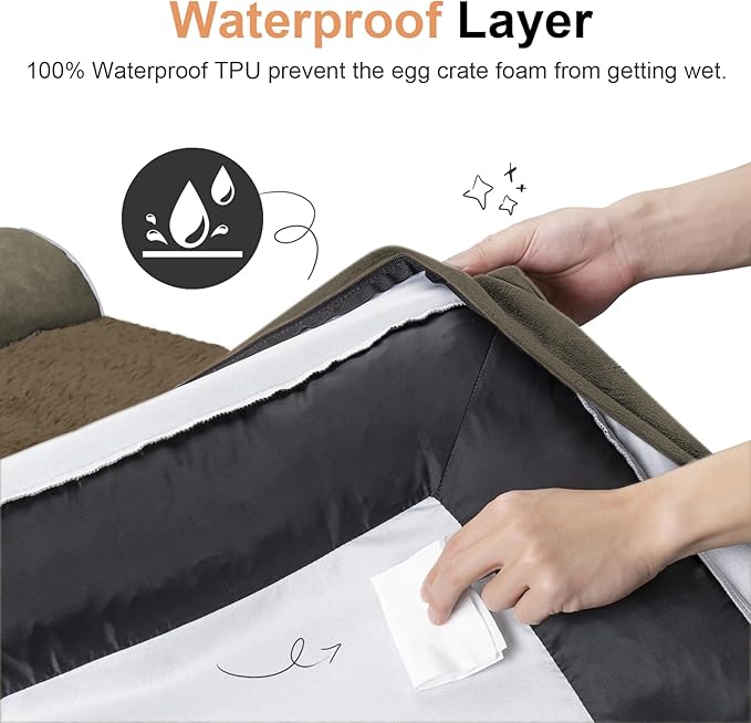 Large Dog Bed Orthopedic Washable: Beds Bolster XL Bed Large Big Dogs Egg Crate Foam Couch Sofa Waterproof with Removable Cover - Brown