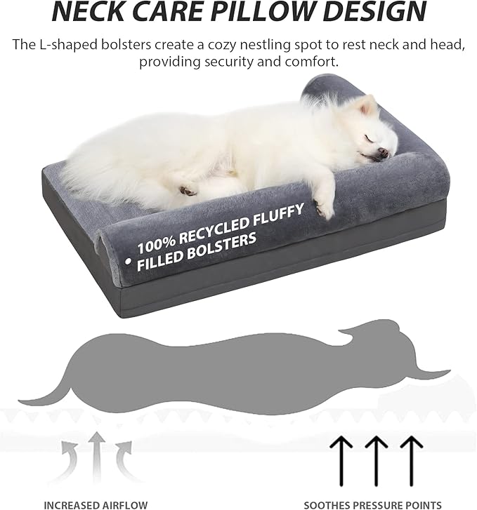 KSIIA Orthopedic Dog Bed - Waterproof Dog Couch Bed with Egg Crate Foam & Nonskid Bottom, 30 x 20 Inch, Gray