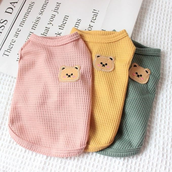 Cotton Dog & Cat Shirt Summer Lightweight Pet T-Shirts Soft Breathable Stretchy Tee Sleeveless Vest Dog Apparel for Small Dogs, 3PCS Yellow, Green, Light Pink