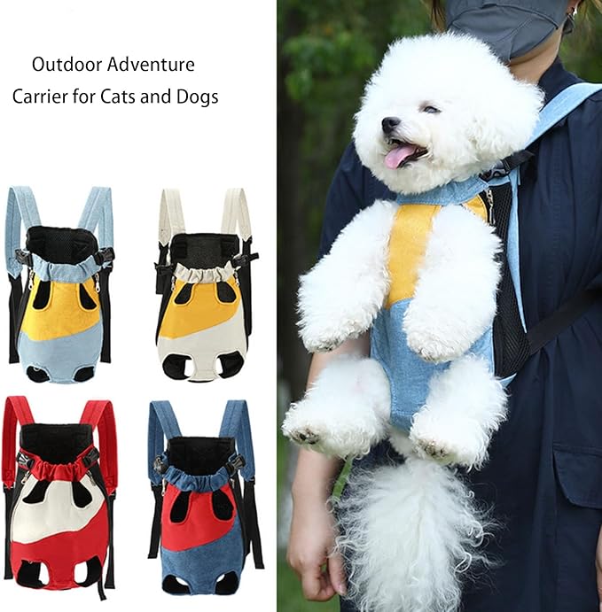 Lightweight Pet Backpack Carrier for Small Dogs & Cats - Easy-Fit Adjustable Straps, Basic Legs-Out Design, Durable for Daily Use (Fits Pets Under 15lb). (Red-Blue Color-Blocked, Large(8.8lb-11lb))