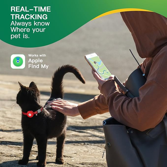 Cat GPS Tracker for Cats, Waterproof Pet GPS Tracker,Compatible with Apple Find My App (Only iOS), No Monthly Fee, Red