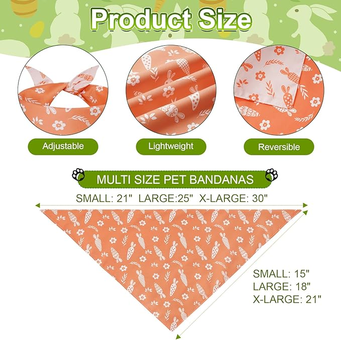 Easter Dog Bandanas Small 2PCS, 4 Pattern Colorful Scarf for Boy and Girl, Triangle Reversible Bibs Breed for Puppy Cats Pets