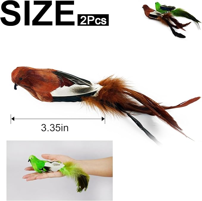TTcat 2 Pcs Real Feather Cat Bird Toys Realistic Simulation Bird Cat Toys with Bells for Indoor Cats Kittens.