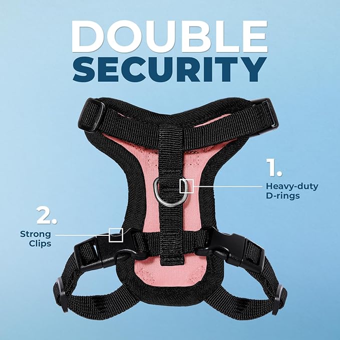 Voyager Escape-Proof Step-in Lock Cat Harness & 5ft Neoprene-Handle Leash Set All-Weather Mesh with Reflective Stitching for Small to Large Cats by Best Pet Supplies, Pink/Black Trim, XXXS