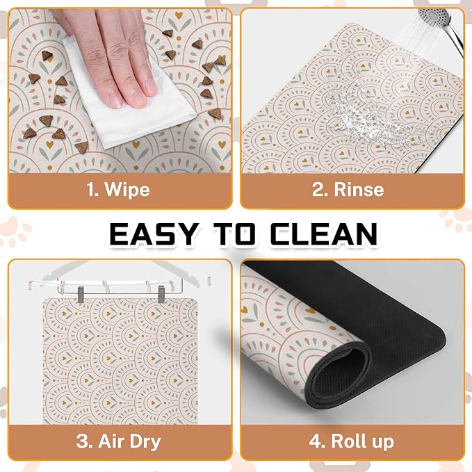 Absorbent Pet Dog Bowl Mat for Food and Water, Pet Cat Food Feeding Mat with Non Slip Rubber Backing, Dog Food Mats for Floors Waterproof, 17"x30"