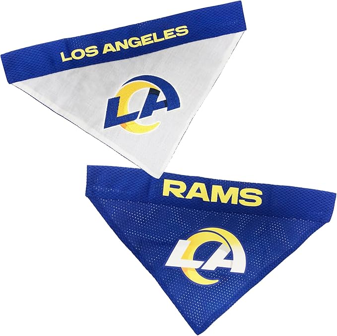 Pets First NFL DOG BANDANA - LOS ANGELES RAMS REVERSIBLE PET BANDANA. 2 Sided Sports Bandana with a PREMIUM Embroidery TEAM LOGO, Small/Medium. - 2 Sizes & 32 NFL Teams available