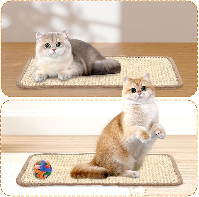 4 Pack Cat Scratcher Mat, 15.7x7.8 Inch Sisal Scratching Pad with Adhesive Tape, Horizontal Floor Protector for Furniture Sofa Wall - Khaki