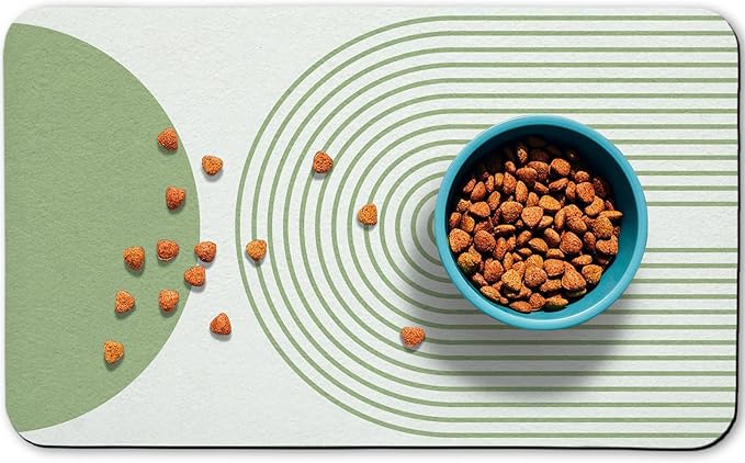 Dog Food Mats for Floors Waterproof, Cat Water Bowl Mats Pet Feeding Absorbent Mat Placemats for Food and Water Green Bohemia 12 * 20 inch