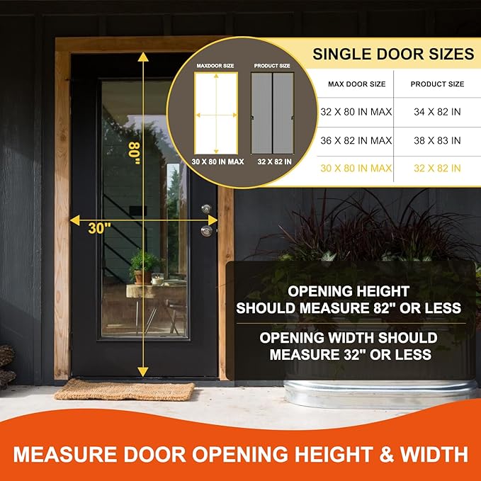 Fiberglass Magnetic Screen Door Fit Door Size 30 x 80 in- Heavy Duty Fiberglass Screen Door Mesh for Interior Door, Patio and Sliding Doors - Door Screen Magnetic Closure Let Fresh Air in