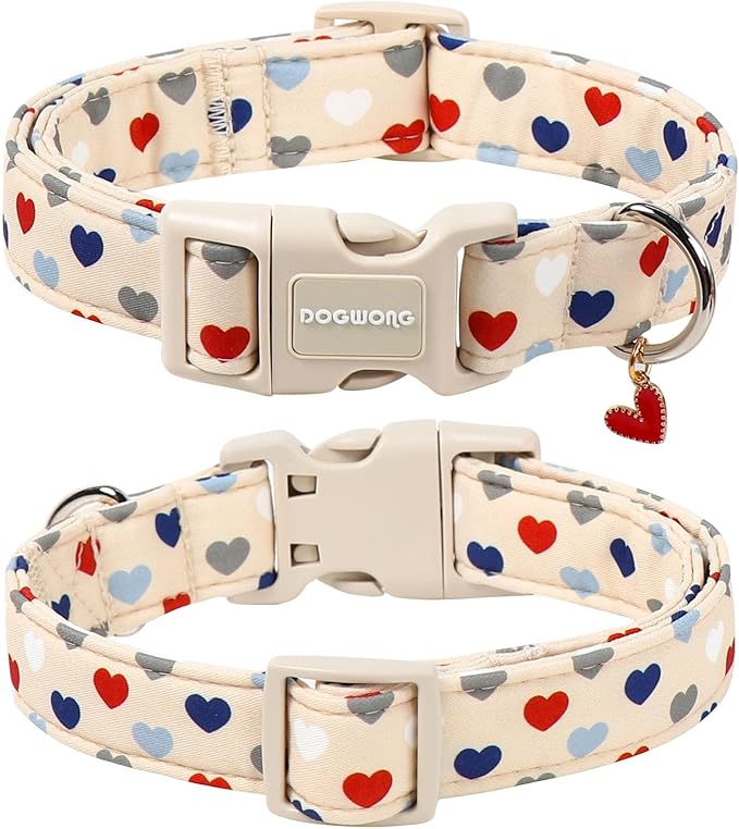 DOGWONG Valentine's Dog Collar-Hearts Print Dog Collar for Large Cute Dog Collars Spring Female Male Pet Gift Adjustable Heavy-Duty Soft Collar，L
