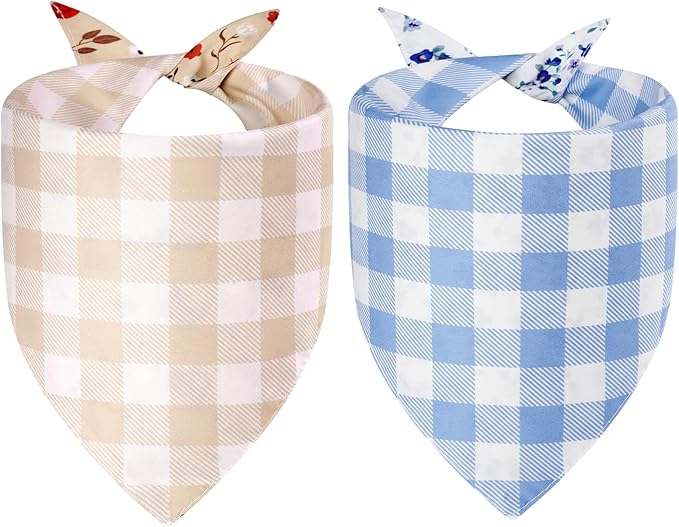 Spring Dog Bandanas Large 2PCS, 4 Pattern Summer Floral Scarf for Boy and Girl, Triangle Reversible Bibs Breed for Puppy Pets