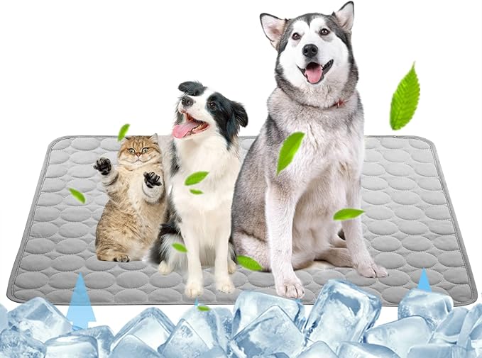 SOMOYA Dog Self Cooling Mat Pet Washable Cooling Pads Blanket Sleeping Kennel Mat,Ice Silk Sleep Mat Pad Non-Toxic Breathable Sleep Bed Beach for Large Dogs Cats (Grey, 27.5x19.7 in)