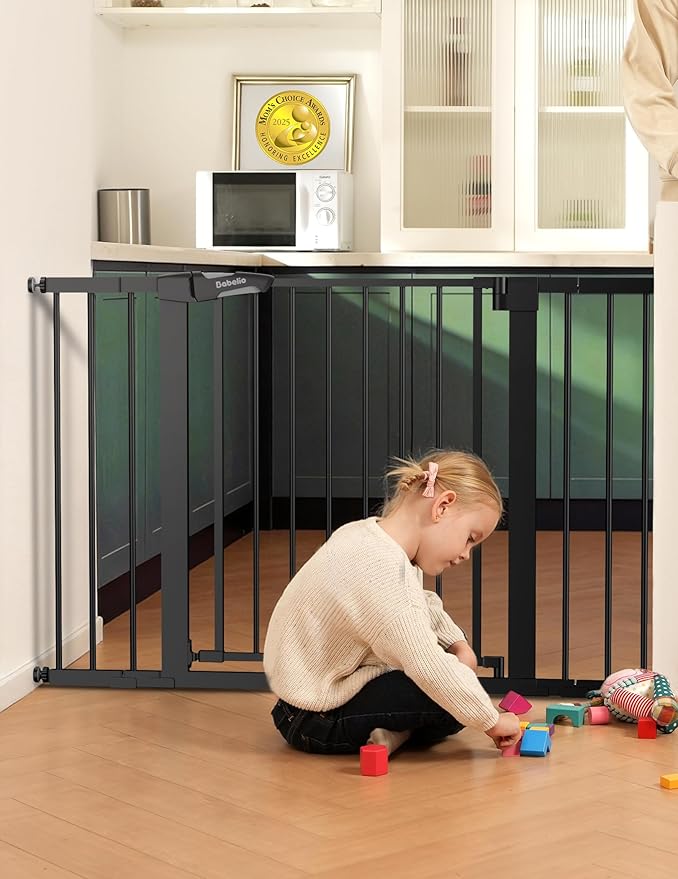 Babelio Baby Gate for Doorways and Stairs, 29-48" Auto Close Dog Gate PressGuard P7, Easy-Install Pressure Mounted Satey Door, No Drilling Safety Gate for Child and Pets, 2 Pack, Black