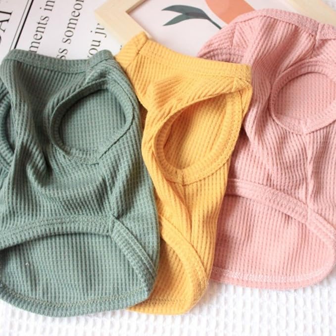 Cotton Dog & Cat Shirt Summer Lightweight Pet T-Shirts Soft Breathable Stretchy Tee Shirt Sleeveless Vest Dog Apparel for Medium Small Dog Clothes, 2PCS Yellow&Pink