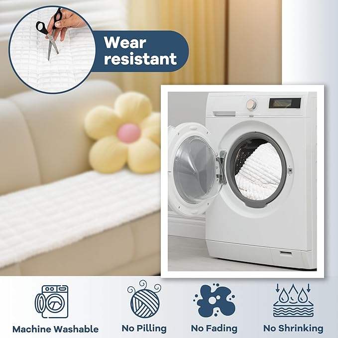 Washable Dog Couch Cover Protector, Non Slip Dog Bed Mat Machine Washable Large Blanket for Dogs, Pet Couches Covers for Sofa (Cream, 24.8 * 53.9 '')