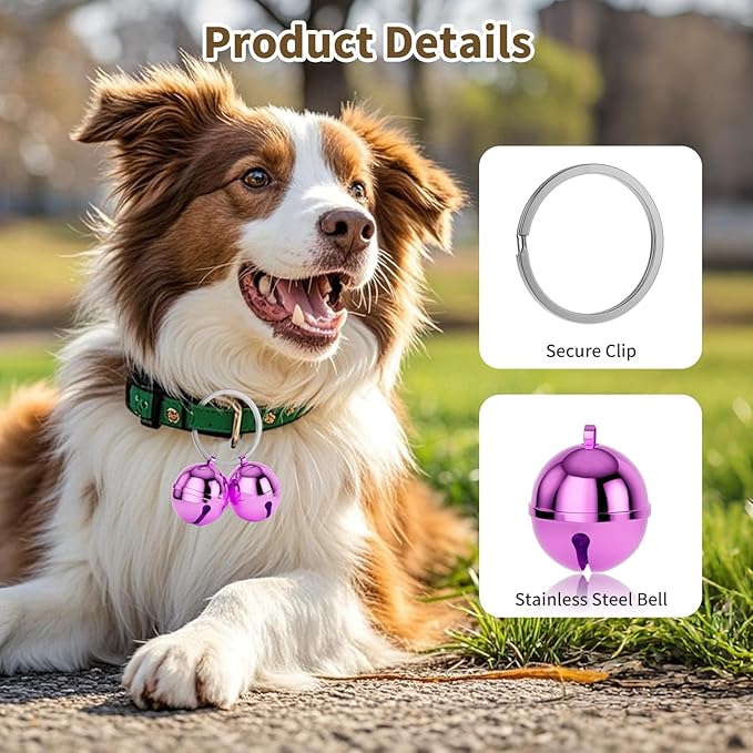 Dog Collar Bells, 2 Pack Extra Loud Dog & Cat Bells for Tracking & Safety, Stainless Steel Pet Tracker Training Bells for Small Medium Large Dogs & Cats (Purple)