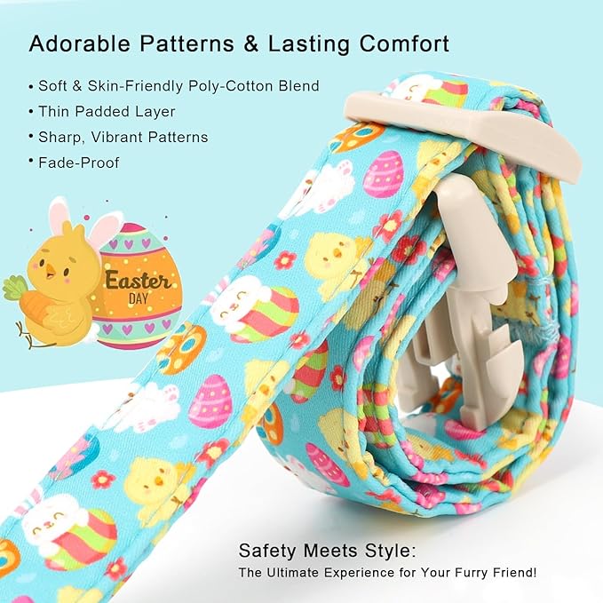Easter Dog Collar for Large Dogs - Cute Easter Egg Hunt Dog Collars for Boy Girl Dogs, Playful Bunny & Chick Print, Lightweight Adjustable Spring Holiday Dog Collar L