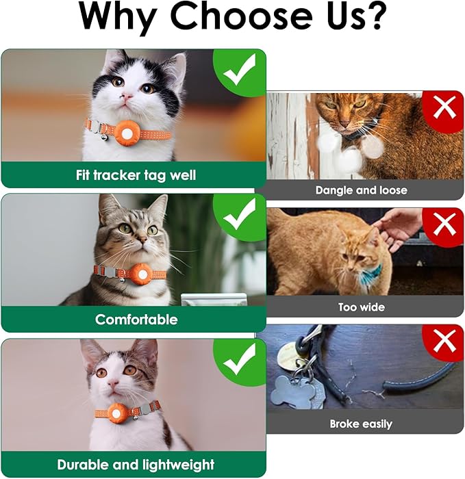 Cat Tracker, GPS Tracker for Cats, No Monthly Fee Pet Tracker for Cats Compatible with Apple Find My App (Only iOS), Real-Time Tracking, Smart Alerts, Up to 1-Year Battery, Waterproof