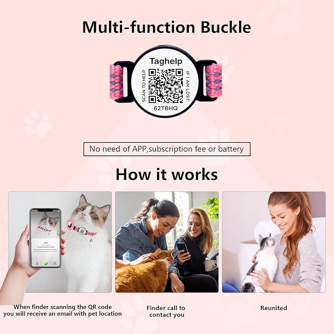 Reflective Kitten Collar Breakaway Apple Air Tag Cat Collar, GPS Cat Collar with AirTag Holder and Bell, Lightweight Tracker Collars for Girl Boy Cats Puppies (Pink)