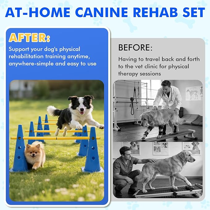 Wdmiya 18.9" Dog Agility Training Hurdle Cone Set, Dog Agility Course Backyard Set with Height Adjustable Crossbar, Dog Agility Equipment for Obedience, Rehabilitation, Starter - 12 Cones & 6 Poles